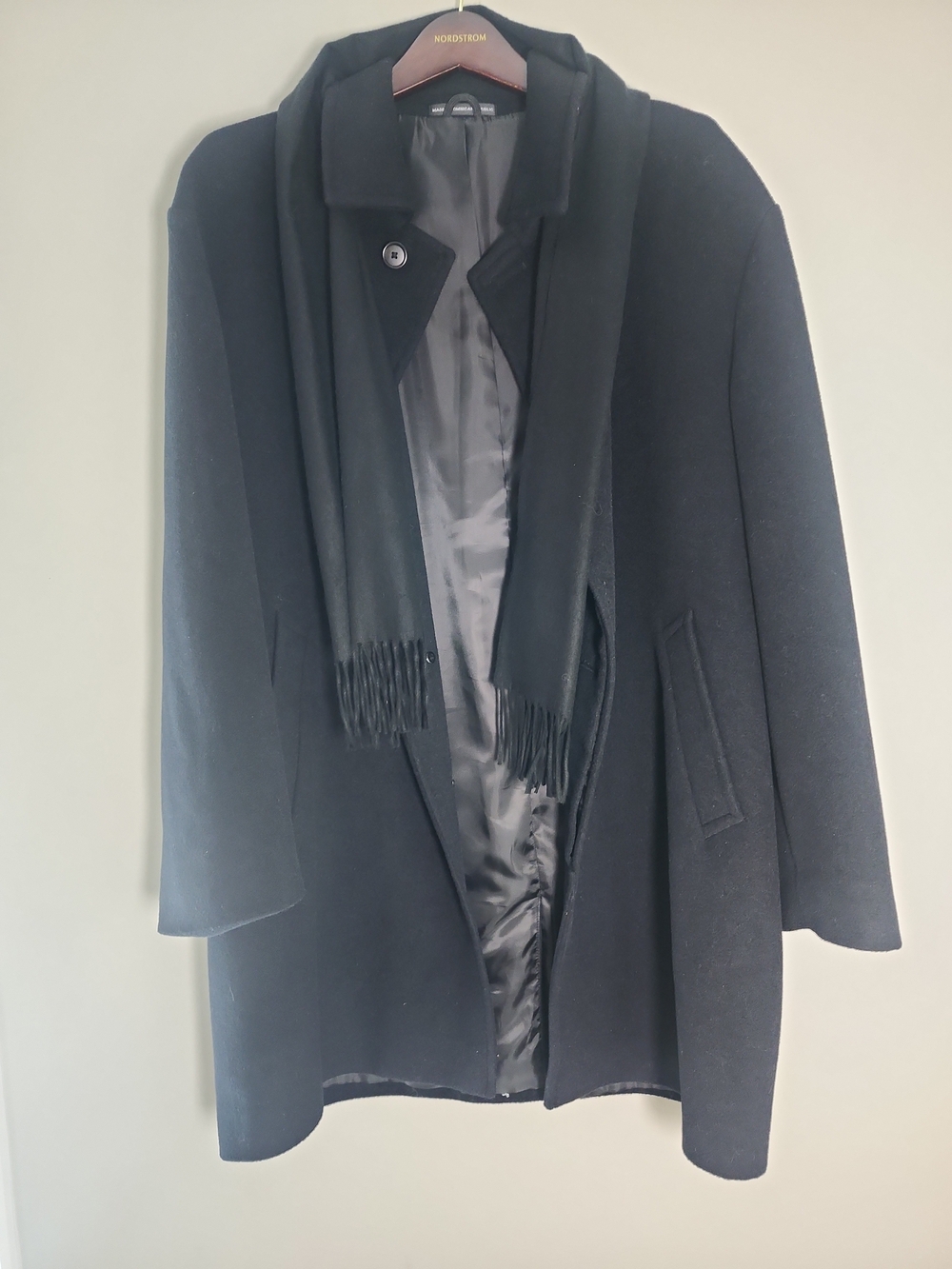 Stafford Wool Men's Overcoat Bkack With Scarf Cozy Warm Size Large